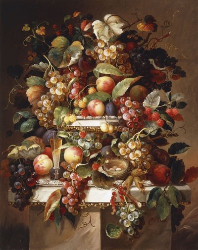 Stilleben med vindruvor och persikor, av Charles Baum