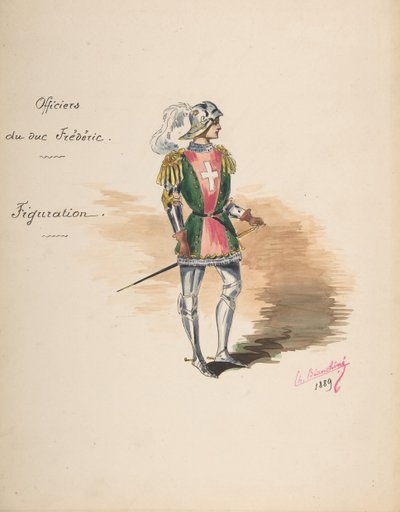 Costume Design for Officers of Duke Frederick [a], Descriptive Sheet of Costume..., 1889. av Charles Bianchini