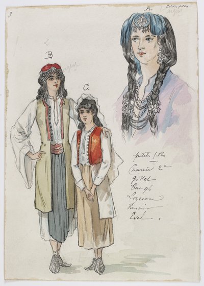 Holmès - Det svarta berget - kostym av Charles Bianchini - 09. Små flickor. Fröknarna Charrier 2e, Gillet, Taugh, Lozeran, Renoir, Evel av Charles Bianchini