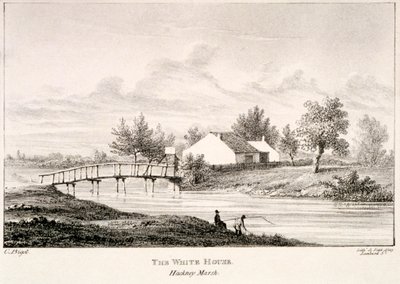 Vita huset på stranden av floden Lea, Hackney Marsh, London, c1830 av Charles Bigot