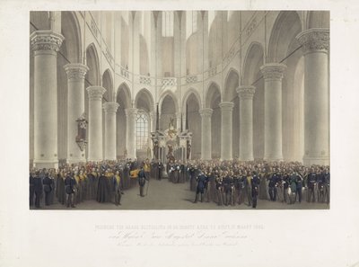 Högtidlig begravning i Groote Kerk i Delft, 17 mars 1865, av den avlidne Hennes Majestät Anna Paulowna, drottningmodern av Nederländerna, född storhertiginna av Ryssland (titel på objektet) av Charles Billoin