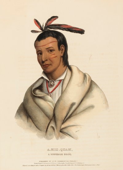 A-MIS-QUAM, EN BRAVE FRÅN WINNEBAGO, ur Nordamerikas indianstammars historia av Charles Bird King