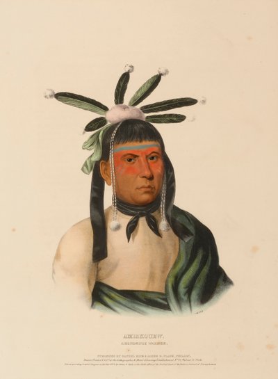 AMISKQUEW. A MENOMINIE WARRIOR., från Historia om indianstammarna i Nordamerika av Charles Bird King