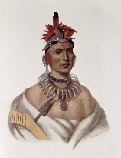 Chon-Ca-Pe eller "Big Kansas", en Oto-chef, illustration från "The Indian Tribes of North America, Vol.1", av Thomas L. McKenney och James Hall, pub. John Grant av Charles Bird King