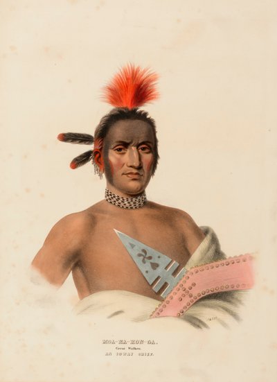 MOA-NA-HON-GA. STOR VANDRARE. AN IOWAY CHIEF, från Historien om Nordamerikas indianstammar av Charles Bird King