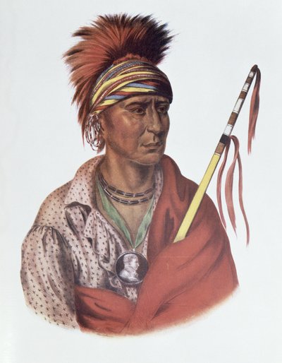 Notchimine or No Heart, en Iowa Chief, 1837, illustration från "The Indian Tribes of North America, Vol.2", av THomas L. McKenney och James Hall, pub. av John Grant av Charles Bird King