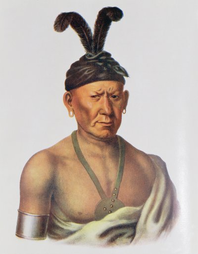 Wakechai eller "Crouching Eagle", en saukhövding, illustration från "The Indian Tribes of North America, Vol.2", av Thomas L. McKenney och James Hall, publicerad av John Grant. av Charles Bird King