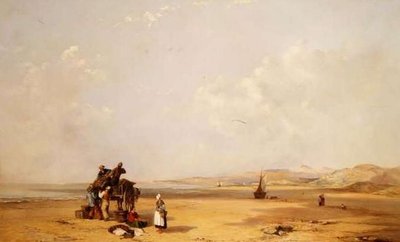 Fiskare lastar av sin fångst på stranden i Cardigan Bay av Charles Branwhite