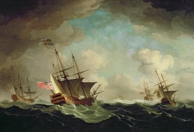 En eskader på väg mot vinden, ca 1750 (olja på duk) av Charles Brooking