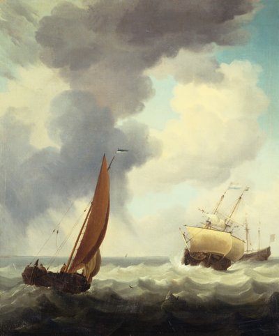 Holländska handelsfartyg och en kustnära handlare i Choppy Seas (olja på duk) av Charles Brooking