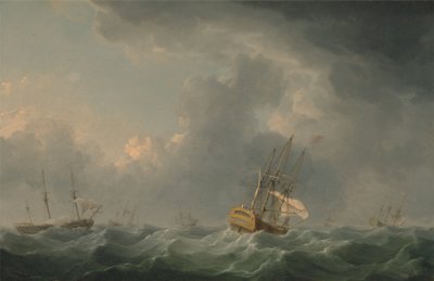 Engelska fartyg på väg mot en kuling av Charles Brooking