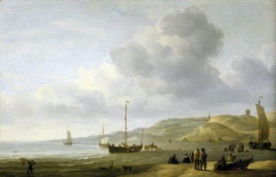 Scen på stranden nära Scheveningen (Holland). Olja på duk av Charles Brooking