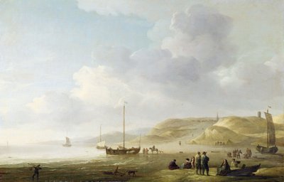 Kusten nära Scheveningen med Fishing Pinks on the Shore (olja på duk) av Charles Brooking