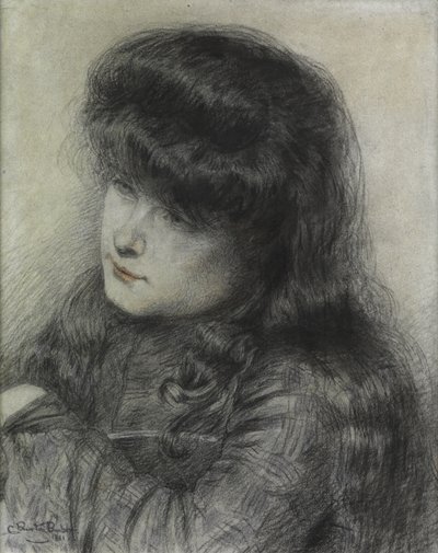En flicka lutad över en stol, 1881 av Charles Burton Barber