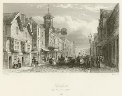 Guildford, High Street, med blick österut, 1840 av Charles Claude Pyne