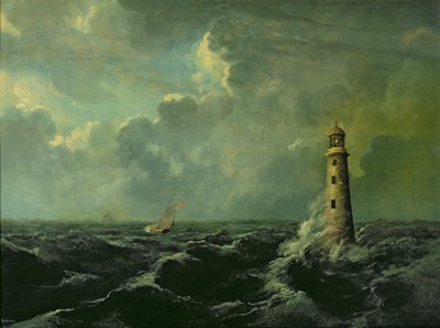 Seascape med fyren (olja ombord) av Charles Codman