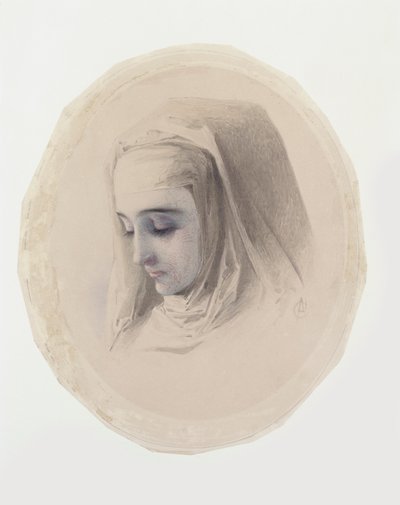 Head Study for Convent Thoughts, 1851 (wc und gouache på papper) av Charles Collins