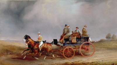 Going Shooting; en postillion och par med en viltvagn (olja på duk) av Charles Cooper Henderson