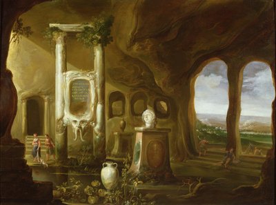 Ett monument över Augustus, i en grotta med figurer, 1600-talet av Charles Cornelisz de Hooch