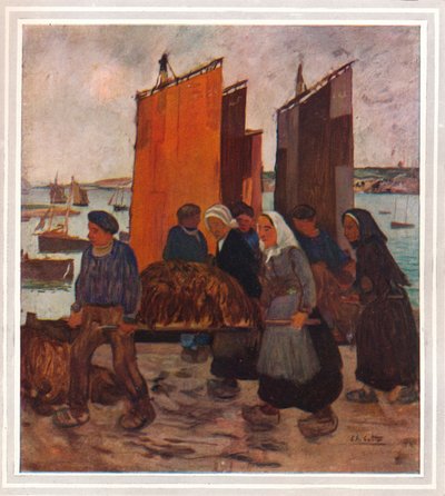 Bretonska fiskare som landar från Le Goemon, ca 1903 av Charles Cottet