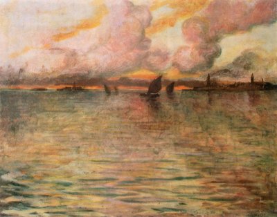 Havslandskap med avlägsen utsikt över Venedig, 1896 av Charles Cottet