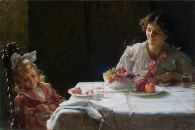 Frukost för tre 1909 (olja på duk) av Charles Courtney Curran