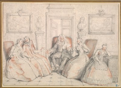 Trissotin Reading to Philaminte, Bélise och Armande (från akt 3, scen 2 av Molières "Les Femmes Savantes" av Charles Coypel