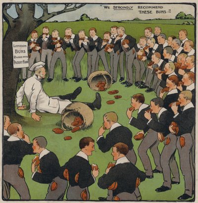 London Buns (färg litho) av Charles Crombie