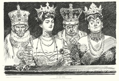 På operan, om kvinnorna bär kronor, varför inte männen (litografi) av Charles Dana Gibson