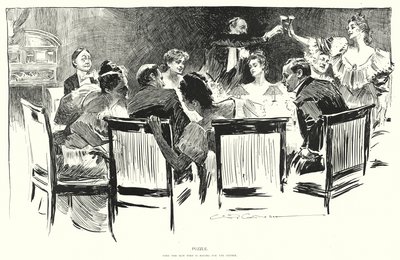 Pussel, hitta mannen som betalar för middagen (litho) av Charles Dana Gibson