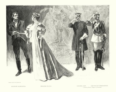 Rudolph Rassendyll, prinsessan Flavia, överste Sapt, löjtnant Bernenstein (litografi) av Charles Dana Gibson
