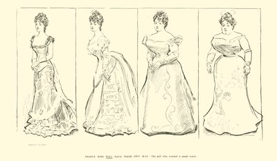 Flickan som ville ha en liten midja (litho) av Charles Dana Gibson