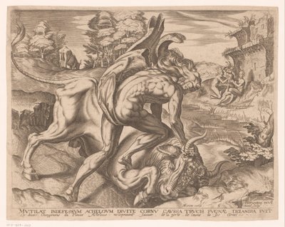 Herkules tämjer den kretensiska tjuren Labours of Hercules efter Frans Floris (serietitel) av Charles David
