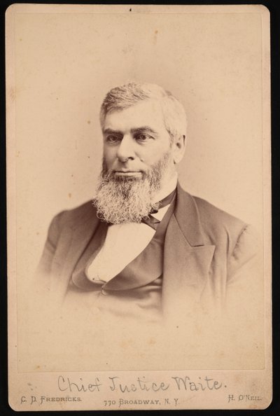 Porträtt av Morrison Remick Mott Waite 1816-1888, före 1888 av Charles De Forest Fredricks