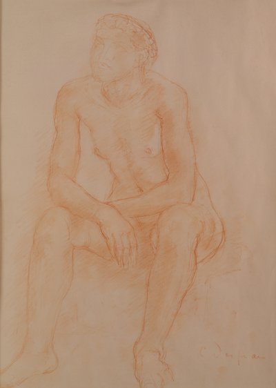 Sittande naken (röd krita på papper) av Charles Despiau