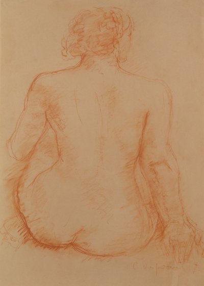 Sittande naken från ryggen (röd krita på papper) av Charles Despiau