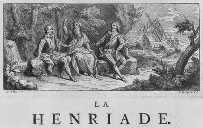 Frontispieceillustration av "La Henriade" av Voltaire (1694-1778) 1728 av Charles Dupuis