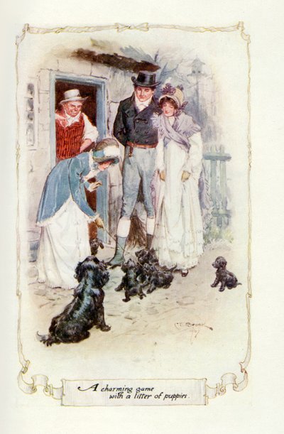Ett charmigt spel med en kull valpar, 1907 (illustration) av Charles Edmund Brock