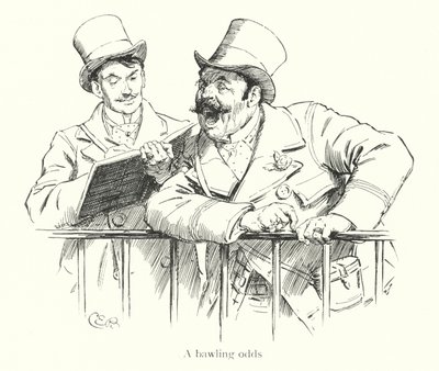 Bookie skrikande odds på en kapplöpningsbana (gravyr) av Charles Edmund Brock