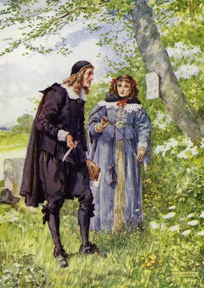 George Herbert, På vägen till Bemerton (färg litho) av Charles Edmund Brock