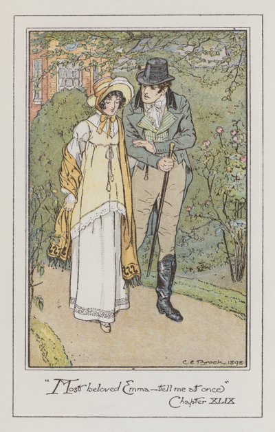 Illustration för Emma av Jane Austen (färg litho) av Charles Edmund Brock