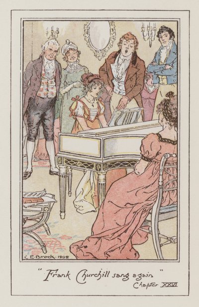 Illustration för Emma av Jane Austen (färg litho) av Charles Edmund Brock
