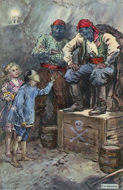 Illustration för Queen of the Pirate Isle av Bret Harte av Charles Edmund Brock