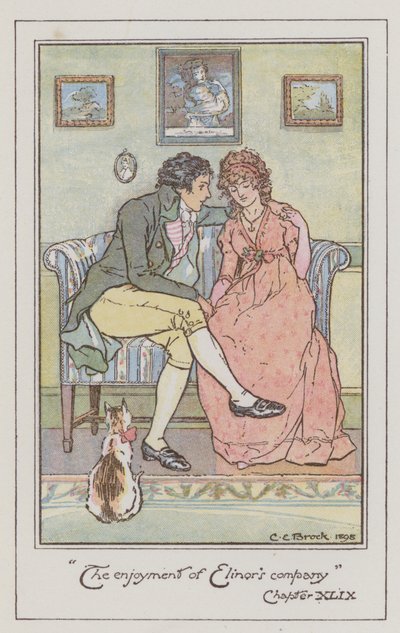 Illustration för förnuft och förnuft av Jane Austen (litho i färg) av Charles Edmund Brock
