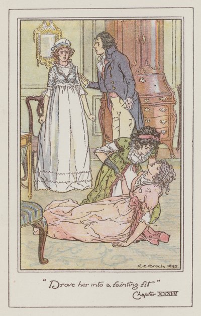 Illustration för förnuft och förnuft av Jane Austen (litho i färg) av Charles Edmund Brock