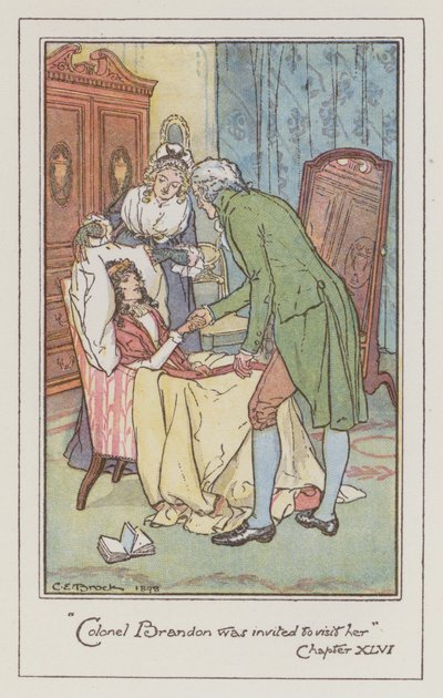Illustration för förnuft och förnuft av Jane Austen (litho i färg) av Charles Edmund Brock