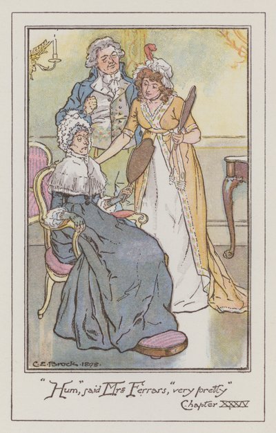 Illustration för förnuft och förnuft av Jane Austen (litho i färg) av Charles Edmund Brock
