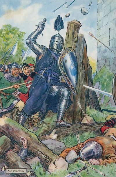 Illustration för The Besieged Castle av Sir Walter Scott av Charles Edmund Brock