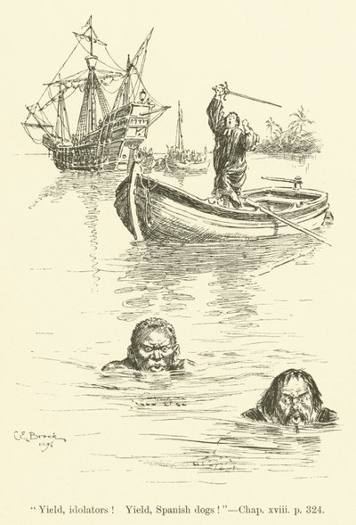 Illustration för Westward Ho! av Charles Kingsley (gravyr) av Charles Edmund Brock