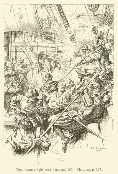 Illustration för Westward Ho! av Charles Kingsley (gravyr) av Charles Edmund Brock